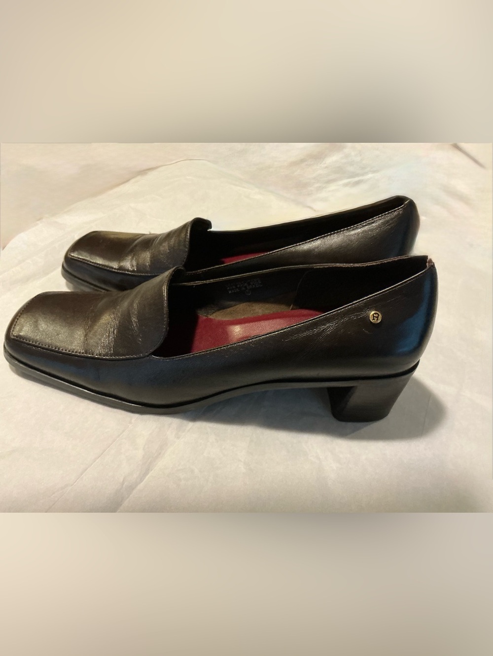 Etienne Aigner Brazil Rich Brown Leather Block Heel Pumps Square Toe Preppy 8.5 - Picture 5 of 13